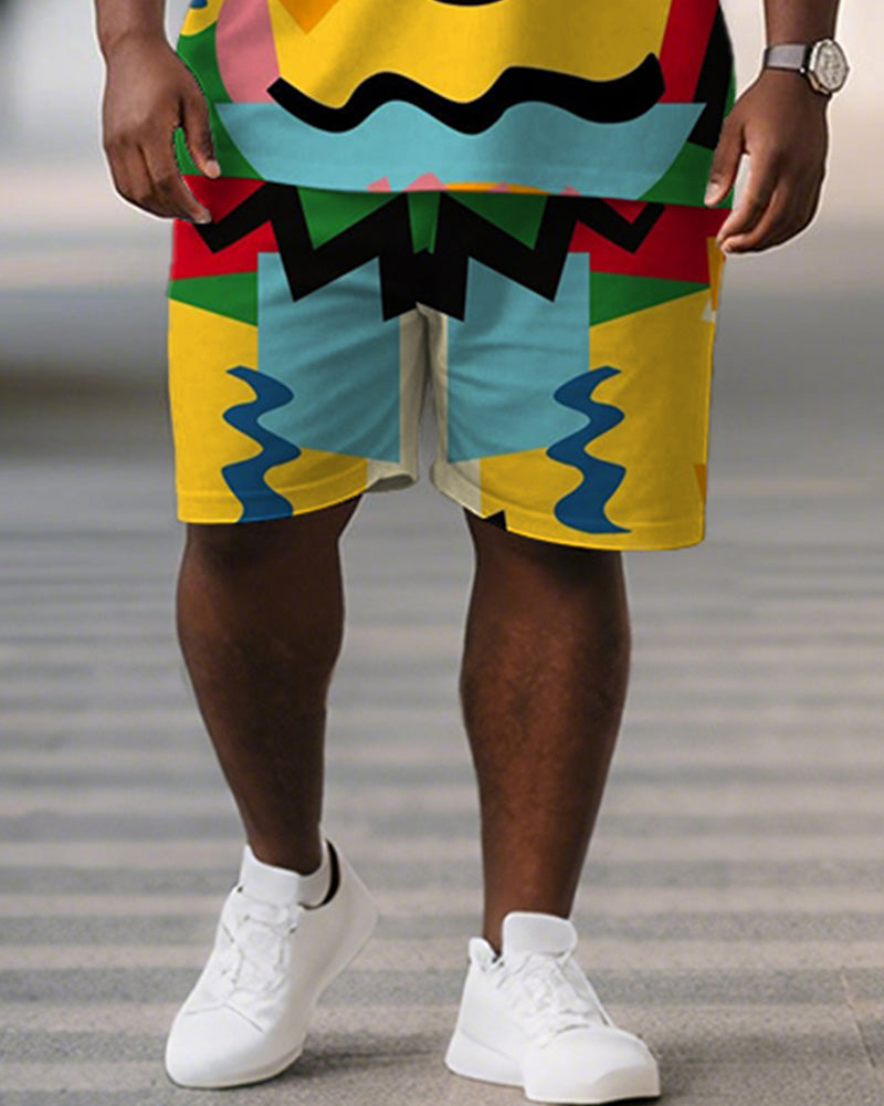 Big & Tall Green Graphic Graffiti T-Shirt Shorts Set for big men view 3