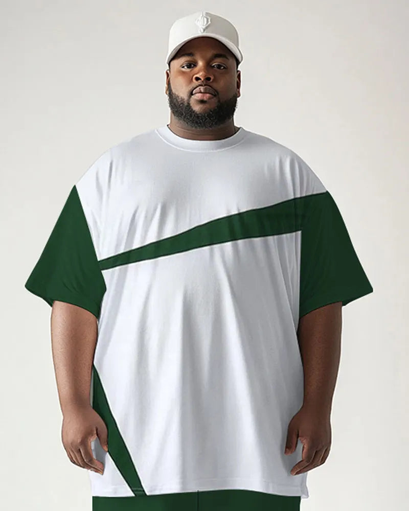 Big & Tall Green Geometric Graphic T-Shirt Shorts Set for big men view 2