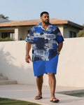 Big & Tall Blue Hawaiian T-Shirt Shorts Set for big men view 1