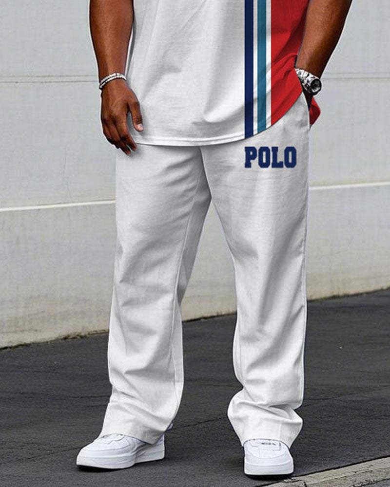 Big & Tall White Red Streetwear T-Shirt Pants Set for big men view 3