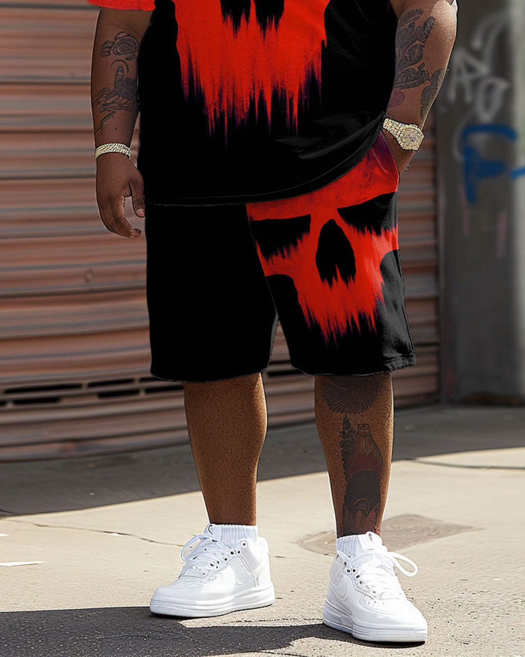 Big & Tall Graphic Streetwear T-Shirt Shorts Set for big men view 3