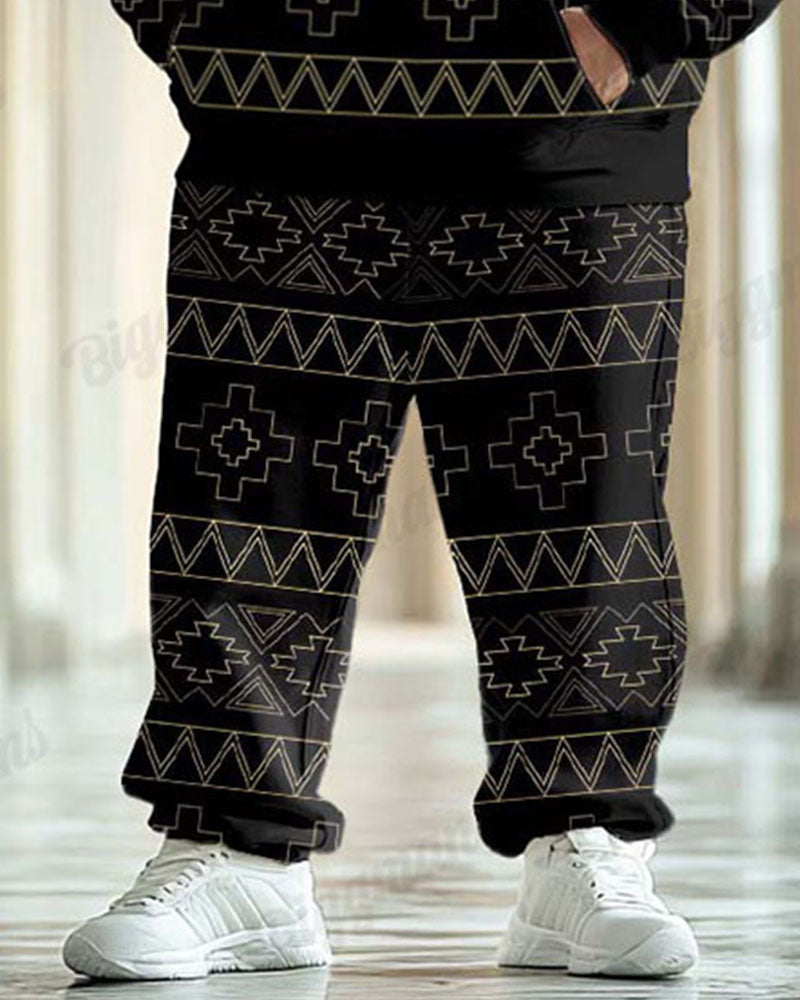 Big & Tall Black Geometric Hoodie Sweatpants Set for big men view 3