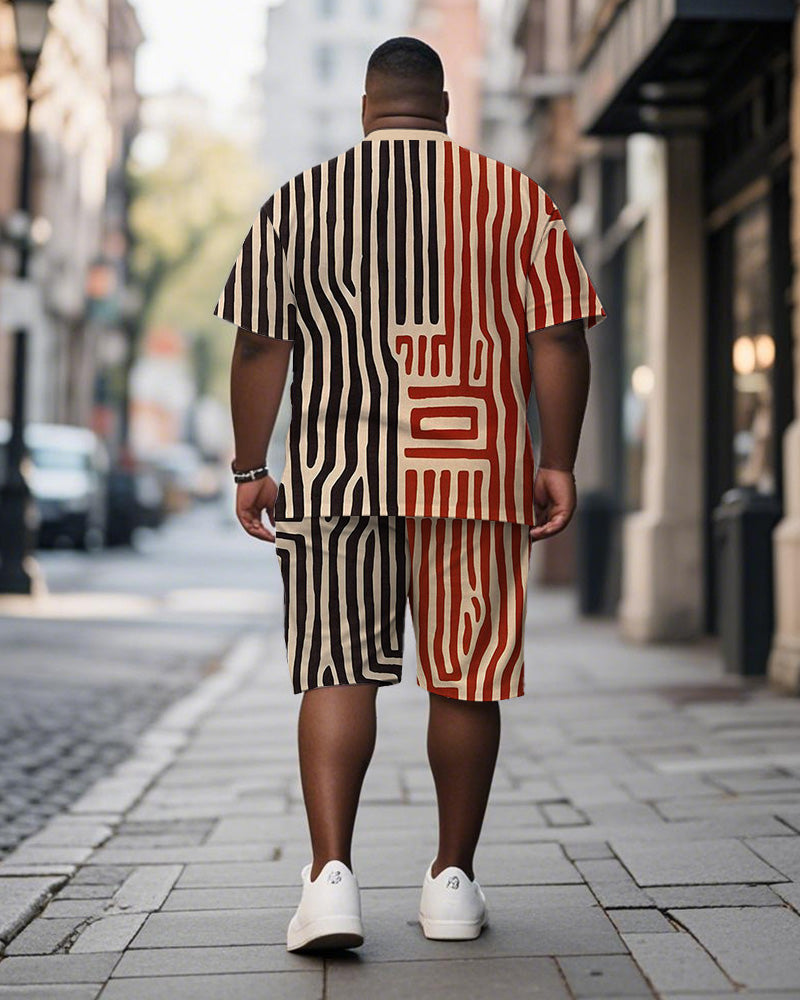 Big & Tall Black Red Geometric T-Shirt Shorts Set for big men view 4