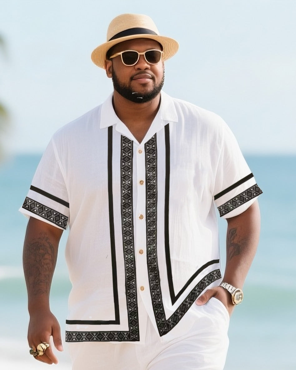 Big & Tall Black White Striped T-Shirt Shorts Set for big men view 2