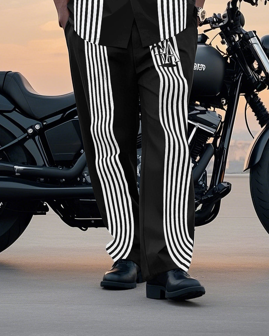 Big & Tall Colorblock Striped T-Shirt Pants Set for big men view 3