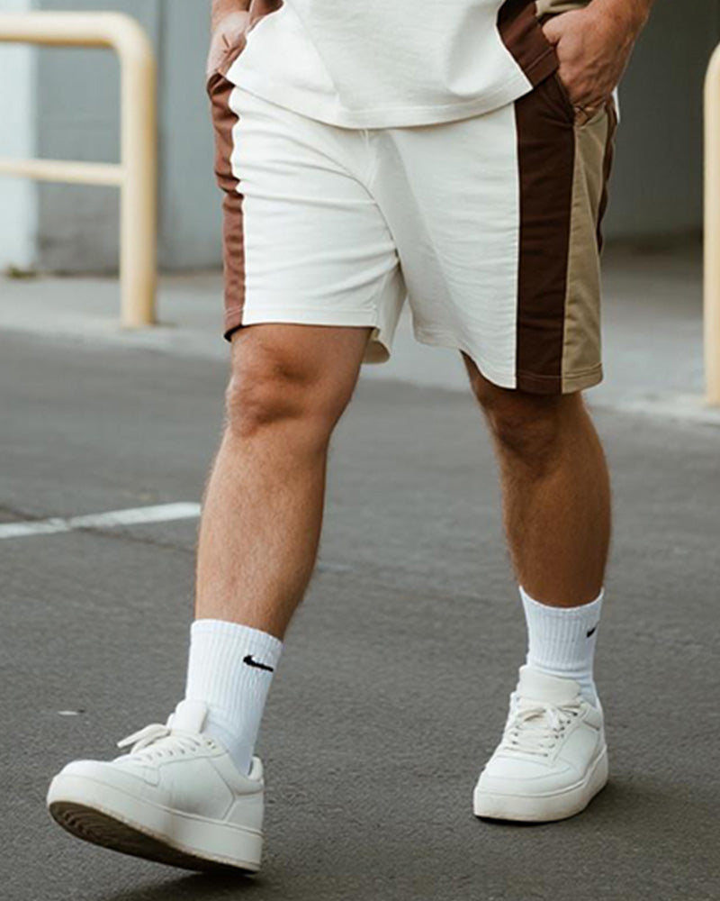 Big & Tall Khaki Graphic T-Shirt Shorts Set for big men view 3
