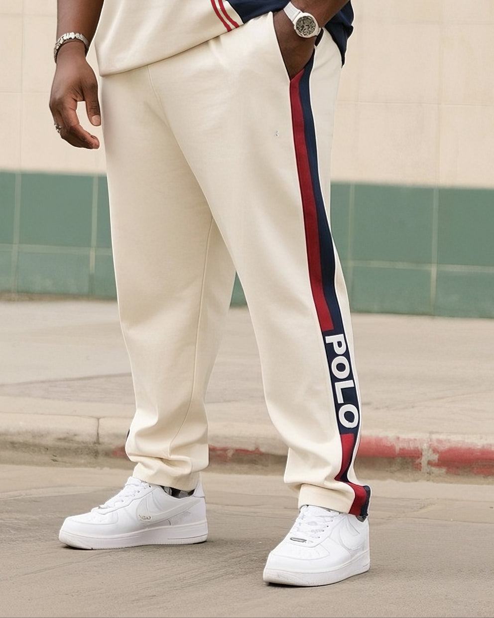 Big & Tall Striped T-Shirt Pants Set for big men view 3