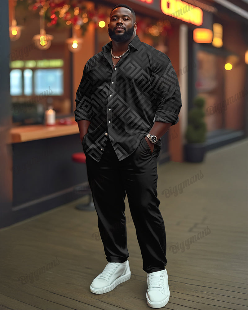 Big & Tall Geometric Business Casual Shirt Pants Set for big men view 1
