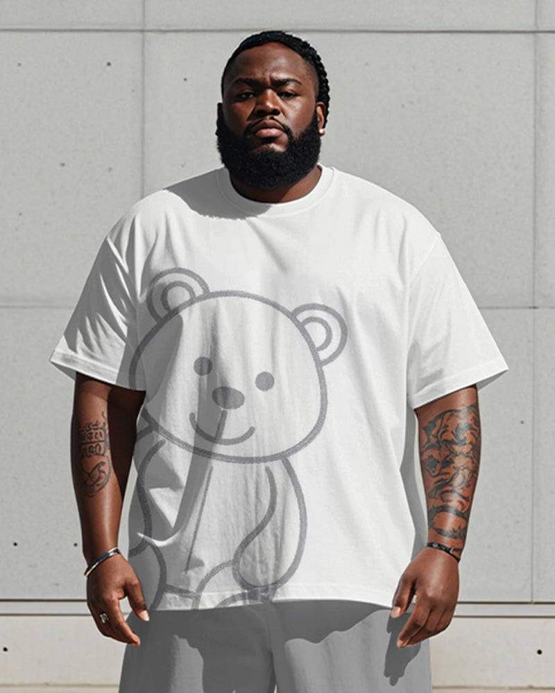 Big & Tall Gray Graphic T-Shirt Shorts Set for big men view 2