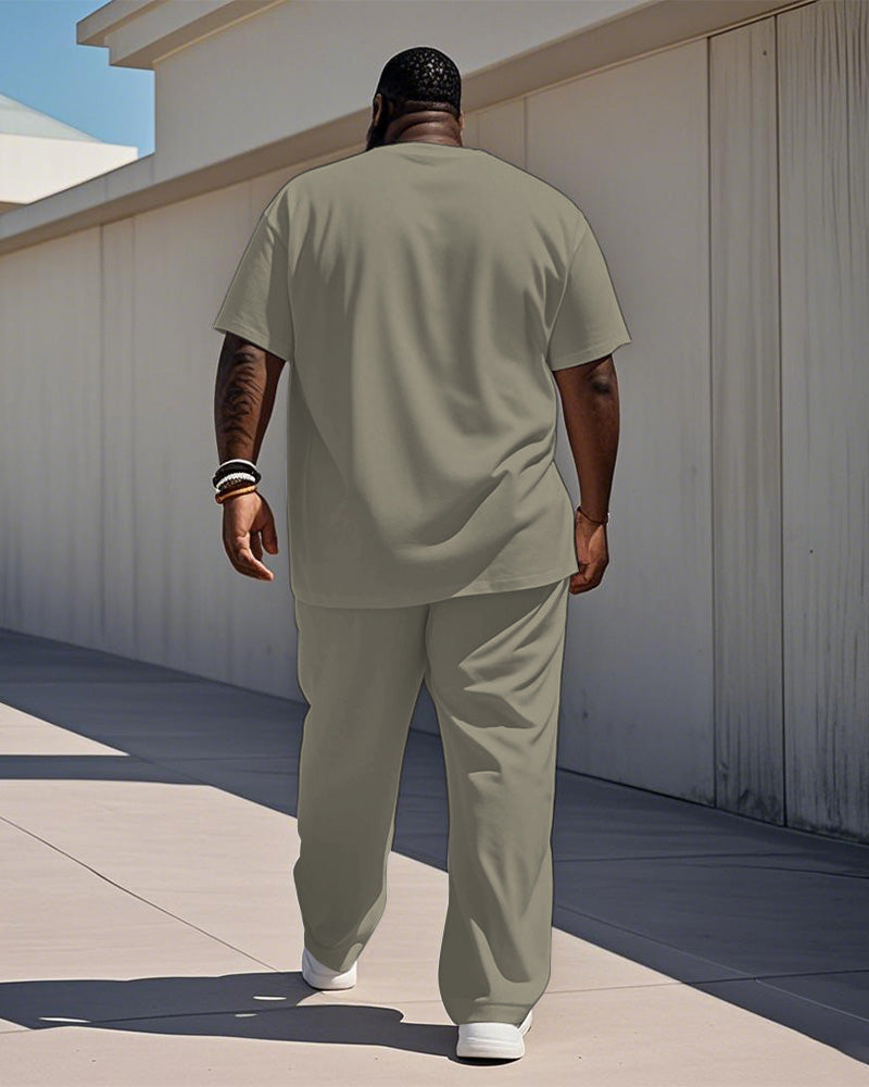 Big & Tall Khaki Geometric T-Shirt Pants Set for big men view 4