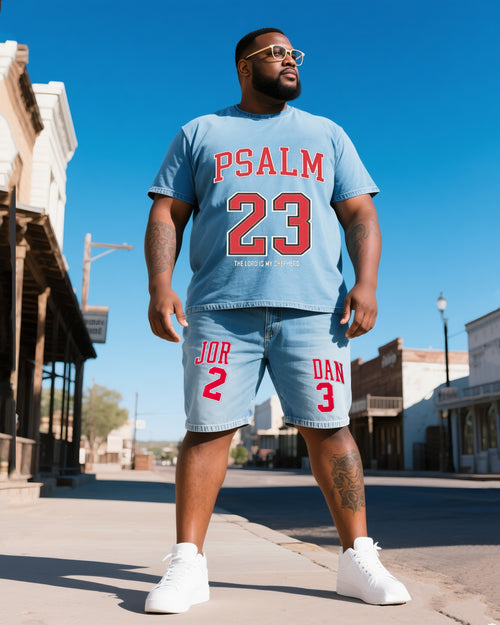 Big & Tall Denim T-Shirt Shorts Set for big men view 1