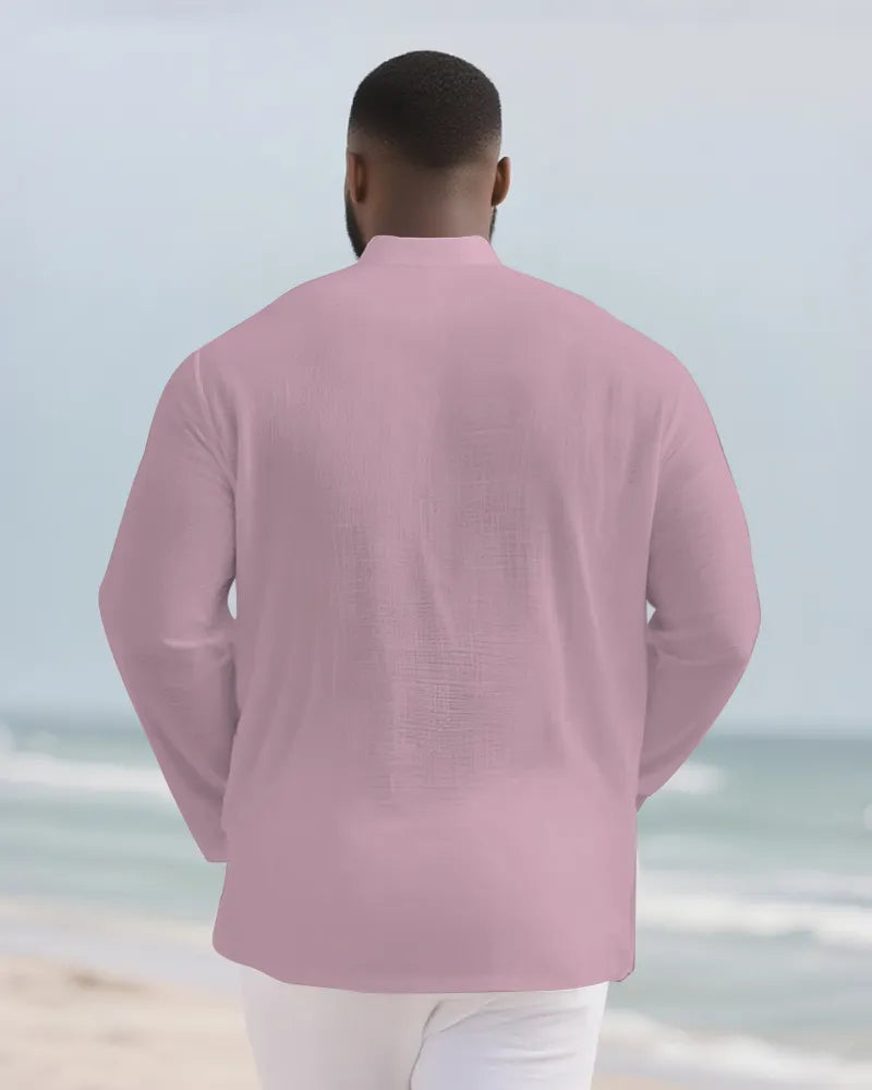 Big & Tall Solid Color Patchwork Long Sleeve Shirt for big men view 15