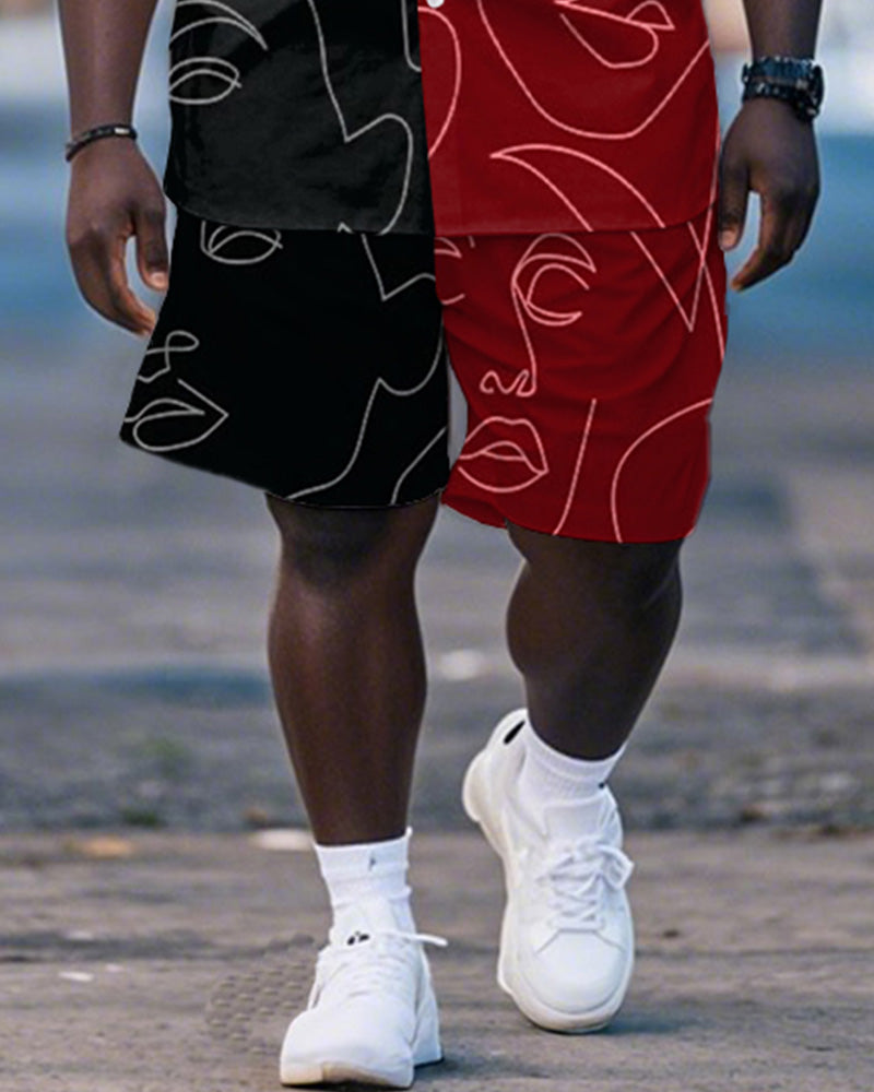 Big & Tall Black Red Graphic T-Shirt Shorts Set for big men view 3