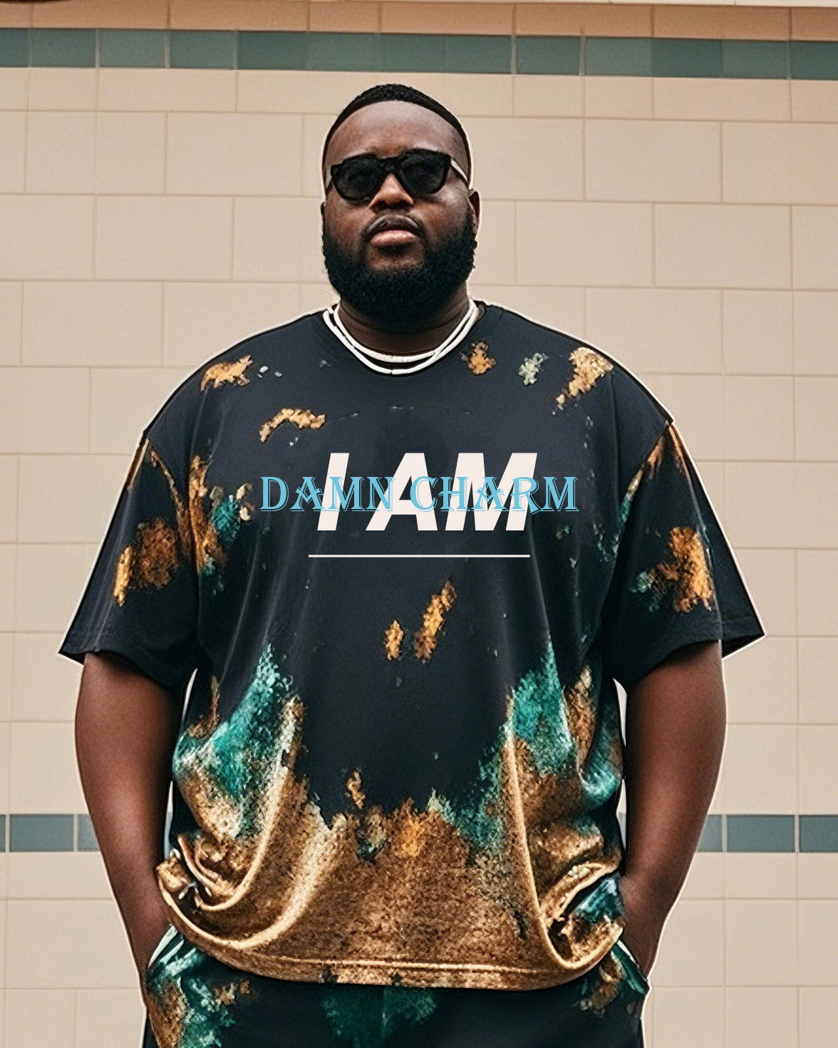 Big & Tall Vintage T-Shirt Shorts Set for big men view 2