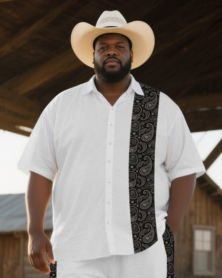 Big & Tall Western Colorblock T-Shirt Pants Set for big men view 2
