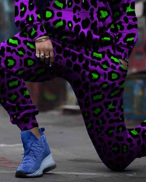Big & Tall Purple Colorblock Hoodie Sweatpants Set for big men view 3