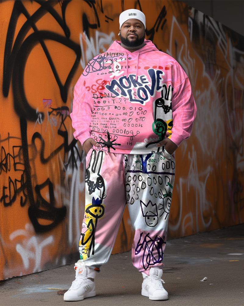Big & Tall Graffiti Streetwear Hoodie Sweatpants Set for big men view 1