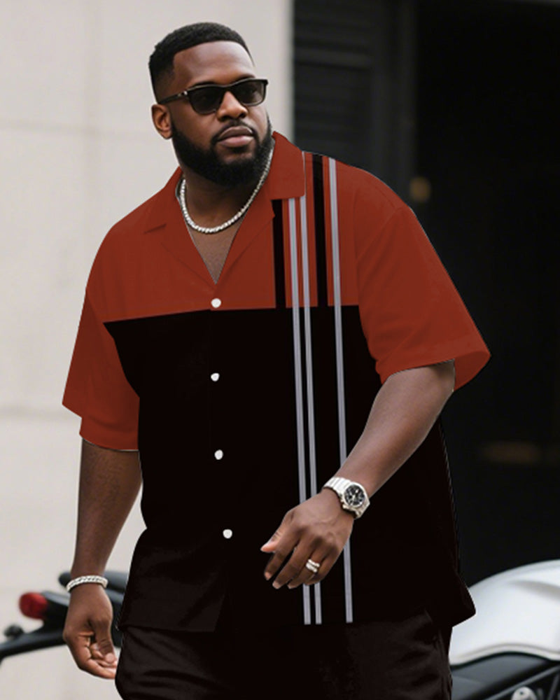 Big & Tall Black Red Striped T-Shirt Pants Set for big men view 2