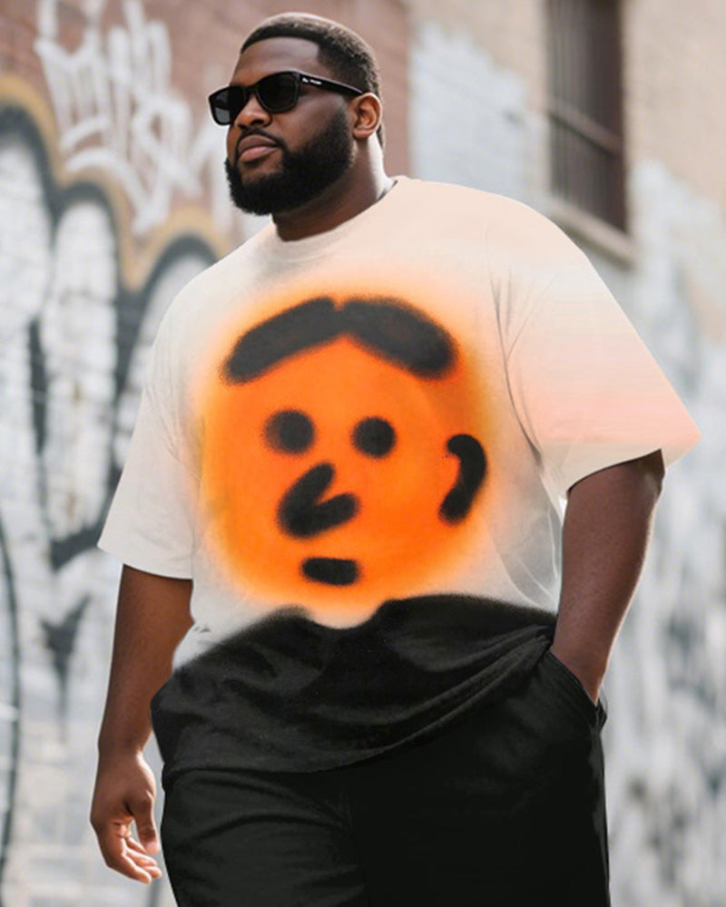Big & Tall Orange Graphic Graffiti T-Shirt Shorts Set for big men view 2
