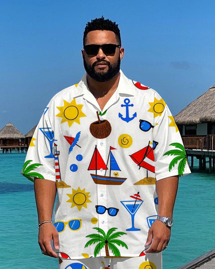Big & Tall Hawaiian T-Shirt Shorts Set for big men view 2