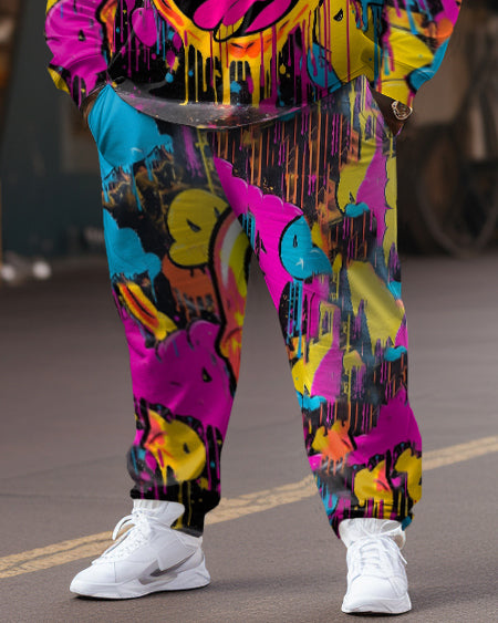 Big & Tall Graffiti Smiley Hoodie Sweatpants Set for big men view 3
