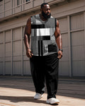 Big & Tall Gray Colorblock Geometric Vest Pants Set for big men view 1