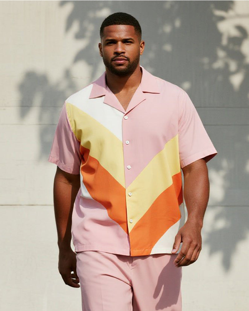 Big & Tall Pink Colorblock T-Shirt Pants Set for big men view 2
