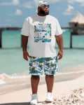 Big & Tall Hawaiian Graphic T-Shirt Shorts Set for big men view 2
