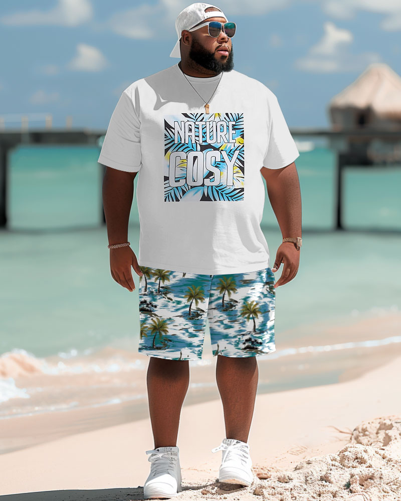 Big & Tall Hawaiian Graphic T-Shirt Shorts Set for big men view 2