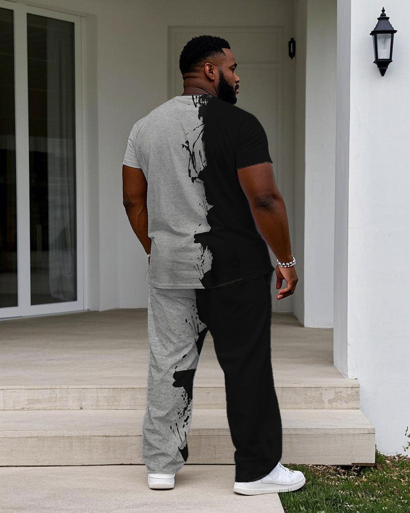 Big & Tall Black Splash Ink T-Shirt Pants Set for big men view 4