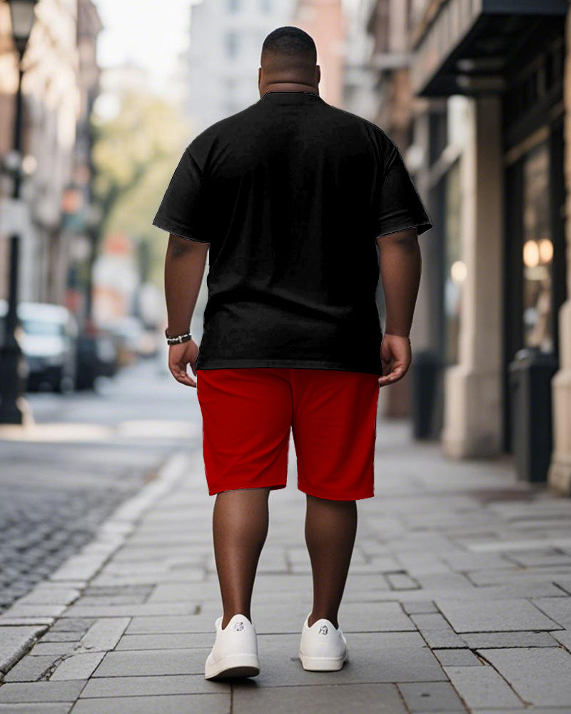 Big & Tall Black Graphic T-Shirt Shorts Set for big men view 4