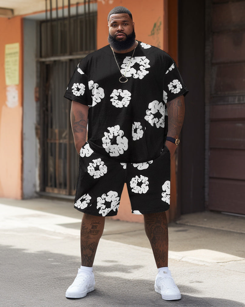 Big & Tall White Floral T-Shirt Shorts Set for big men view 1