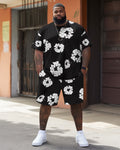 Big & Tall White Floral T-Shirt Shorts Set for big men view 1