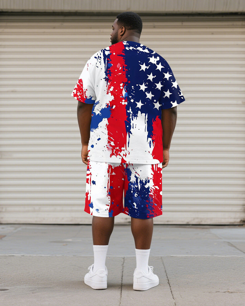 Big & Tall Striped Graphic T-Shirt Shorts Set for big men view 4