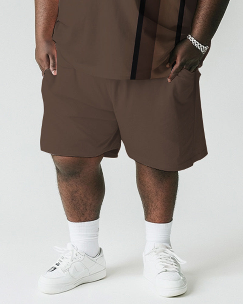 Big & Tall Brown Striped Graphic T-Shirt Shorts Set for big men view 3