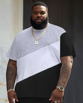 Big & Tall Black White Colorblock Two-piece Set for big men view 3
