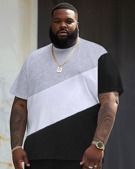 Big & Tall Black White Colorblock Two-piece Set for big men view 3