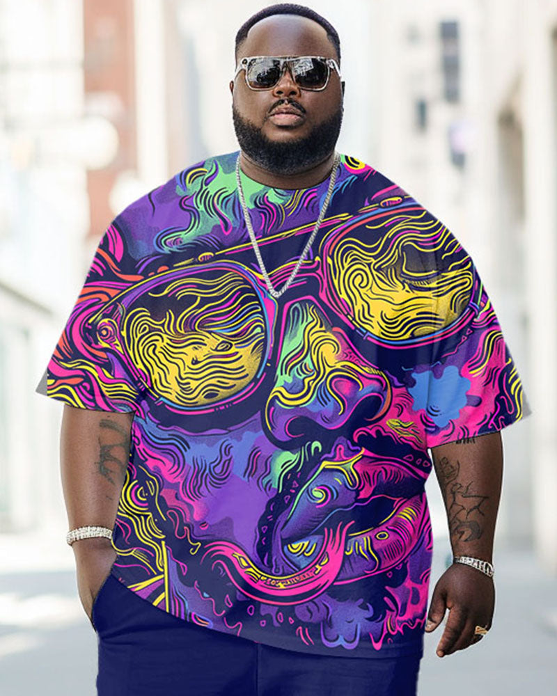 Big & Tall Geometric Graphic T-Shirt Pants Set for big men view 2