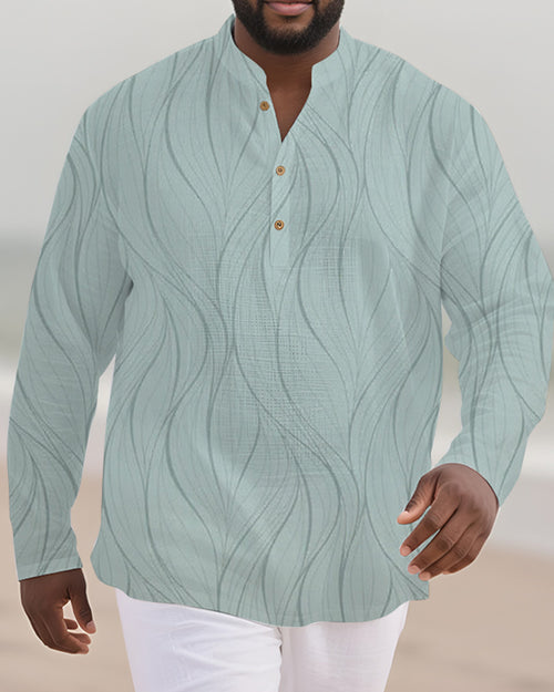 Big & Tall Green Striped Graphic Long Sleeve Shirt for big men view 1