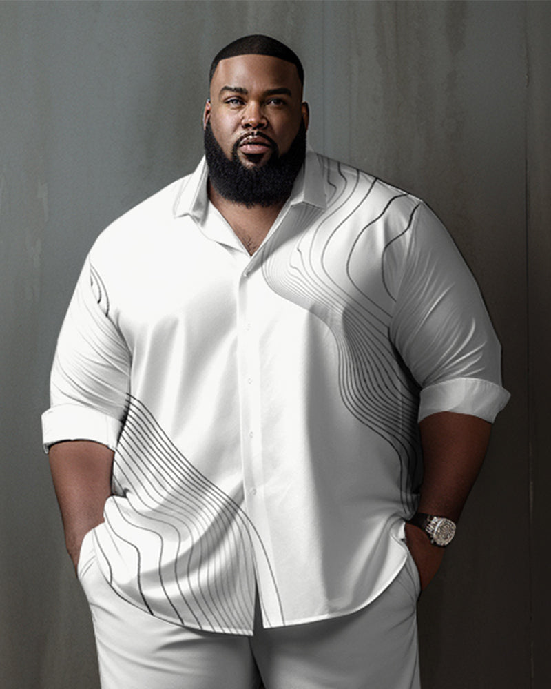 Big & Tall White Geometric T-Shirt Pants Set for big men view 2