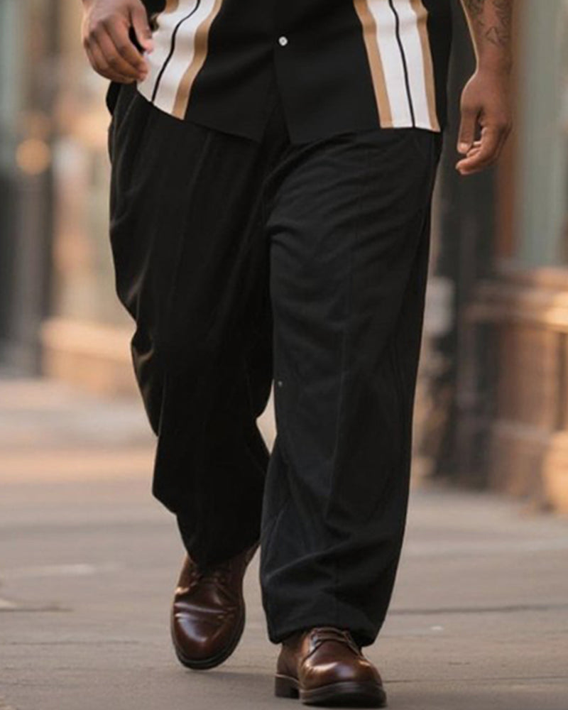 Big & Tall Black Striped Graphic T-Shirt Pants Set for big men view 3
