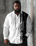 Big & Tall Black White Geometric Long Sleeve Shirt for big men