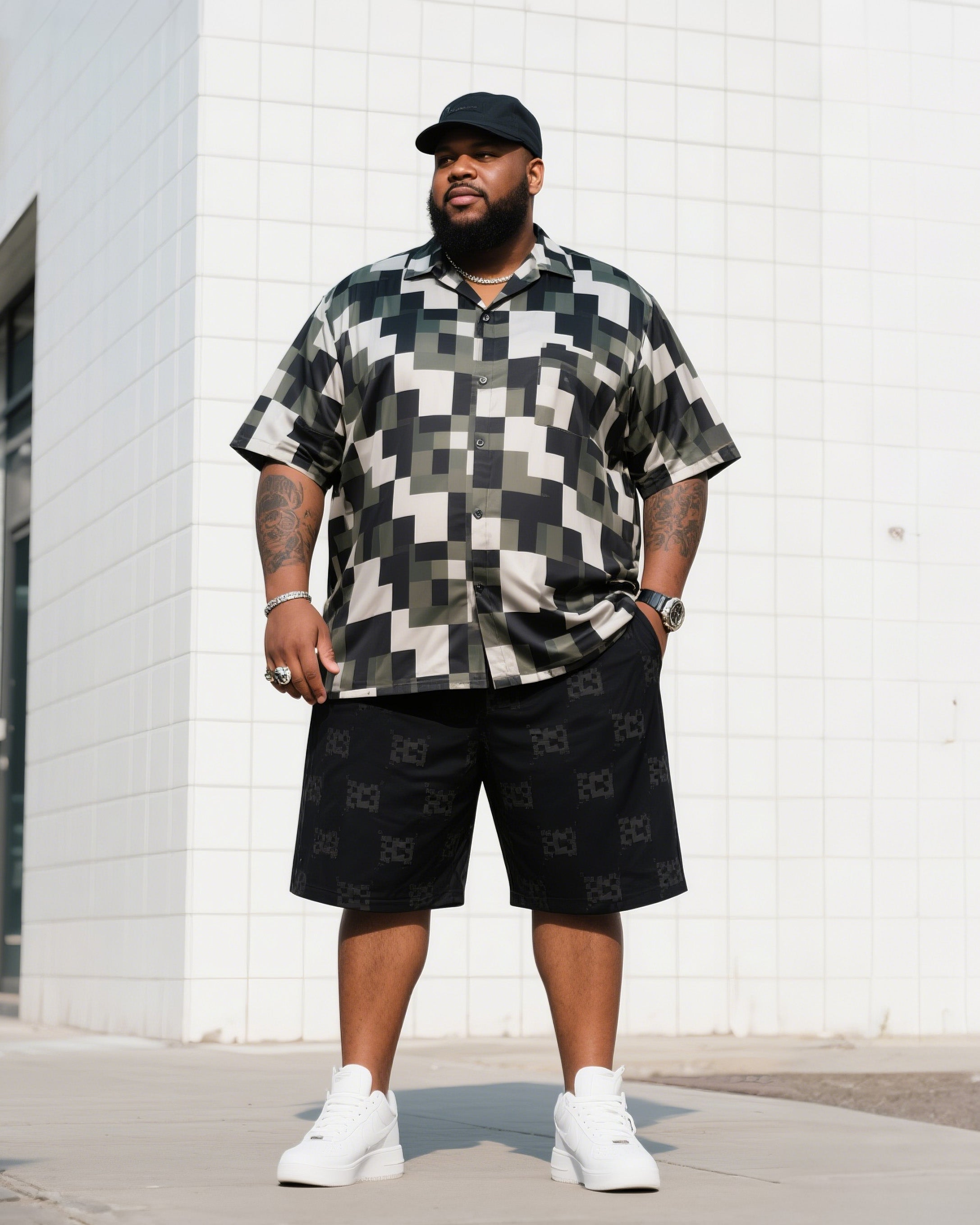 Big & Tall Geometric T-Shirt Shorts Set for big men view 1