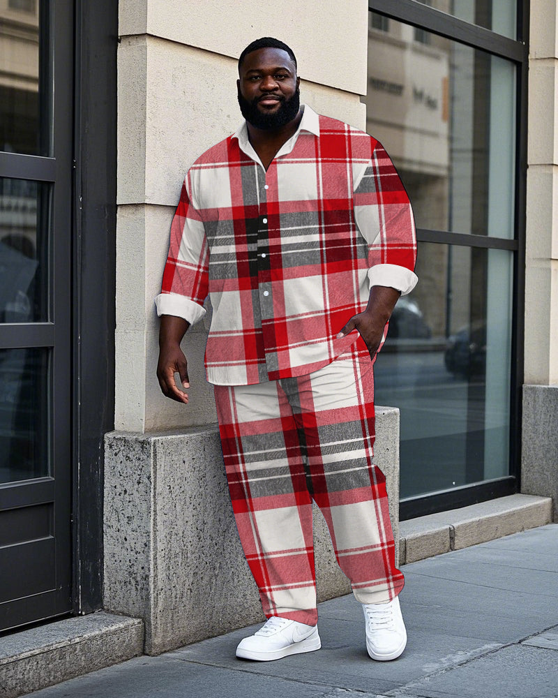 Big & Tall Black Red Plaid T-Shirt Pants Set for big men view 1