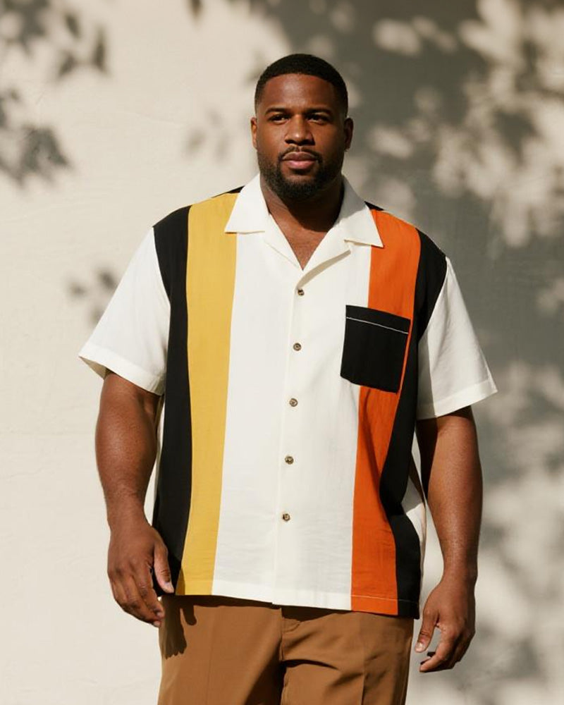 Big & Tall Black Orange Colorblock T-Shirt Pants Set for big men view 2
