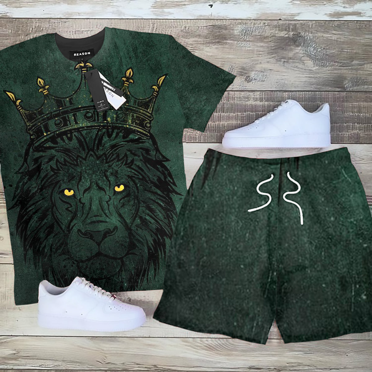Big & Tall Green Graphic T-Shirt Shorts Set for big men view 2