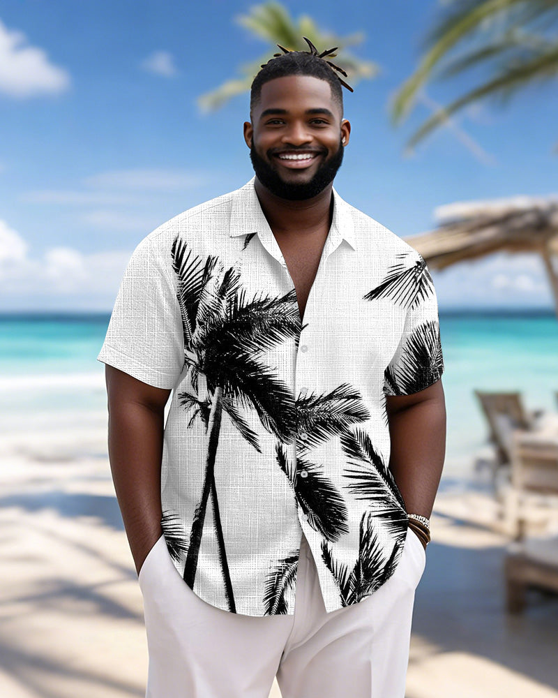 Big & Tall Black White Hawaiian Short Sleeve Shirt for big men view 3