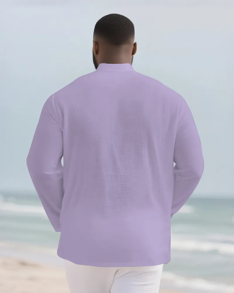 Big & Tall Solid Color Patchwork Long Sleeve Shirt for big men view 12