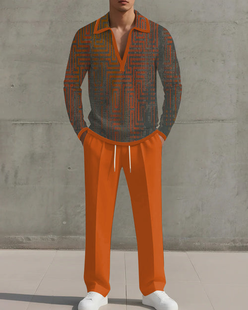 Big & Tall Orange Geometric Graphic Two-piece Set for big men view 1
