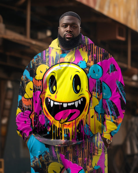 Big & Tall Graffiti Smiley Hoodie Sweatpants Set for big men view 2